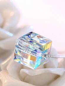 1件S925纯银极光立方体吊坠项链，精致甜美的立方体吊坠项链，简约奢华百搭小巧颈链 - 方形 - 查看 9