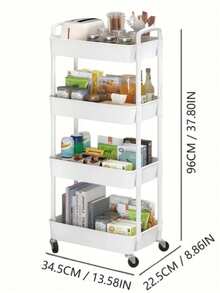 4-Tier Black & White Rolling Storage Cart With Wheels – Rattan-Style Plastic Organizer For Bedroom, Kitchen, Bathroom & Office | Mobile Shelf For Books, Snacks, Cosmetics & Tools Home Organization Essential For Renters, Students & Minimalists - White Thickened - View 9