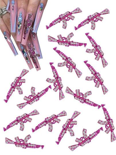 5/10/20/30件装金属枪形美甲装饰品，镶嵌水晶水钻 - 低过敏性DIY美甲配件，适合美甲沙龙或家庭使用，DIY美甲 | 奢华美甲设计 | 精湛工艺，美甲用品