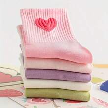 20 Pairs Cotton Children's Socks, Cute Heart Pattern, Versatile Mid-Calf Socks For Boys & Girls, Spring/Summer/Autumn - Multicolor - View 4