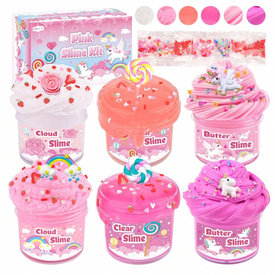 6 paquetes de slime, slime rosa, kit de slime de nube, juguete apretable, set de slime, kit de fiesta, relleno de bolsa de regalo, regalo de cumpleaños, cosas lindas - Multicolor - Ver 1