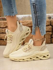 1双男女通用米色休闲运动鞋，网面透气轻便舒适，套穿式系带设计，简约百搭，适合春夏休闲及户外活动 - 米色 - 查看 6