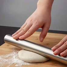 1pc Stainless Steel Rolling Pin, Reusable Stainless Steel Baking Rolling Wheel, Suitable For Baking, Pizza, Pie, Pastry, Noodle, Dumpling, Dough, Cookie, Candy, Hollow Lightweight Design, Non-Stick, Suitable For Home, Kitchen, Birthday Party, Holiday, 3 Sizes - 7.87/9.84/11.8 Inches, Durable Kitchen Tool - Xem 6