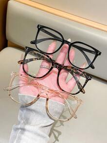 1/3 Pair Unisex Square Optical Glasses, Campus Style Large Frame Glasses Suitable For Face Shaping, Daily Wear - Multicolor - View 1