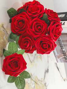 5/25PCS Artificial Rose Flowers, Real Looking Ivory Foam Fake Roses With Stems For DIY Wedding Bouquets Bridal Shower Floral Arrangements Party Tables Home Decorations Valentine's Day And Mother's Day Decorations(Excluding Paper Box) - Red - View 8