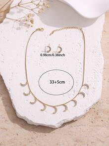 Bộ 2 món gồm dây chuyền và bông tai hình trăng lưỡi liềm tối giản, bông tai hình trăng khuyết đính đá zirconia tổng hợp cao cấp, trang sức phong cách ngọt ngào và cá tính, phù hợp để đeo hàng ngày. - bộ dây chuyền bông tai - Xem 3