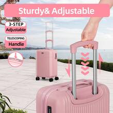 Luggage Set 3 Piece, Pink, Hardshell Suitcase With 4 Spinner Wheels, Vertical Striped Design - Pink - View 6