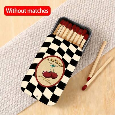 1个复古樱桃火柴盒，铁质，便携式设计，配有耐用的金属滑盖。抗压耐磨，不含火柴 - 创意吸烟配件，适合派对、生日、情人节、圣诞节、家庭聚会等场合。