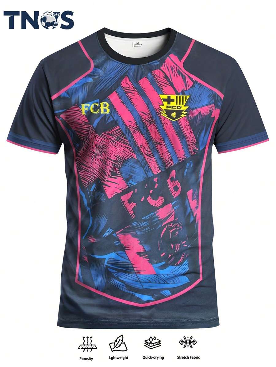 Áo bóng đá nam cỡ lớn Barcelona và áo thun cổ tròn trẻ em Barcelona, với họa tiết in theo phong cách thành phố Barcelona. Lý tưởng để xem các trận đấu Tây Ban Nha, tập luyện bóng đá, tập gym, dự tiệc và mặc hàng ngày. Một món quà hoàn hảo cho nam giới, các ông bố và người hâm mộ bóng đá châu Âu. Màu đen, mùa xuân, thể thao. - màu đen - Xem 1