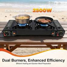 Portable Camping Stove 2 Burner Outdoor Gas Stove With Non Stick Griddle For Camping Picnic Patio - 1 - View 2