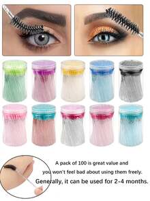 200/1PC Eyelash Brush, Mascara Wands Makeup Brushes Applicators Kits For Eyelash Extensions And Eyebrow Brush With Container - Multicolor - View 3
