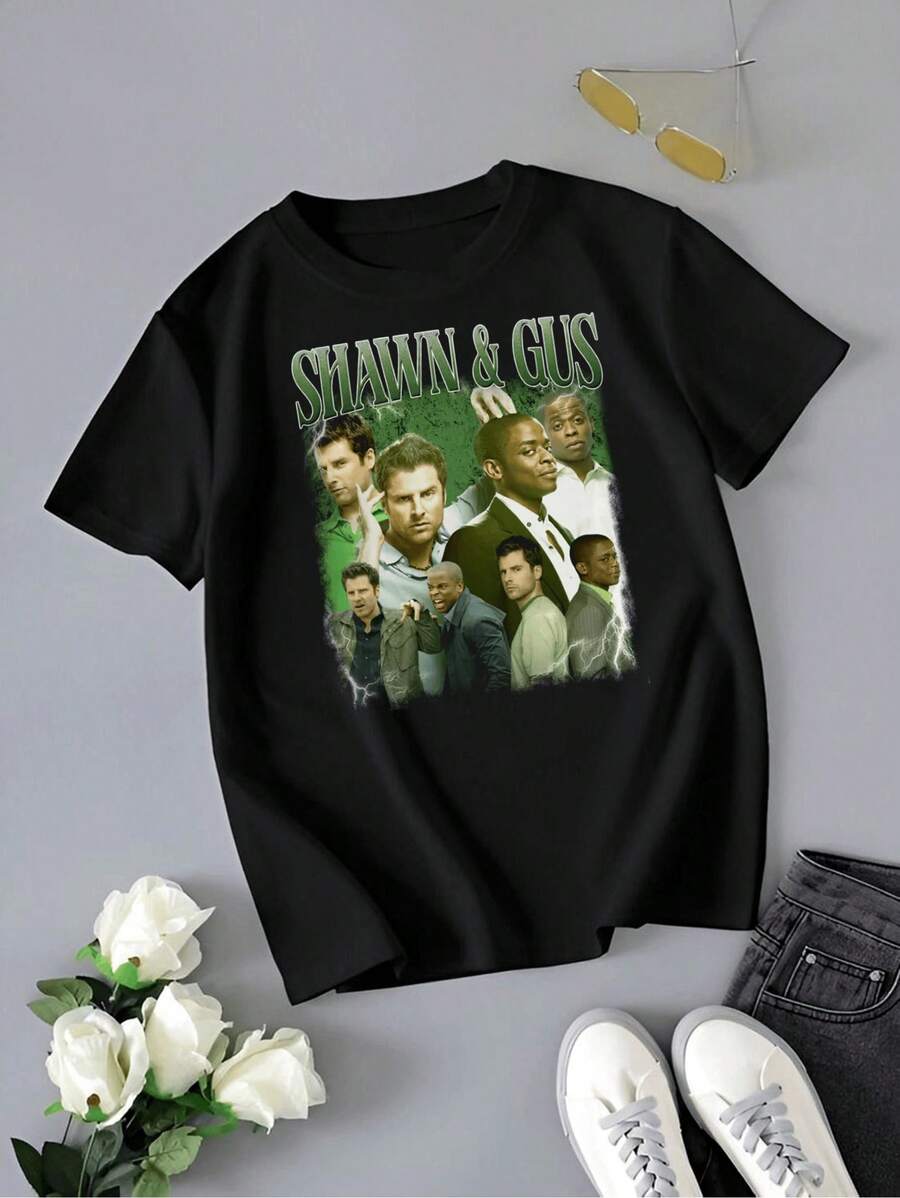 Shawn And Gus Psych TV Show Vintage Style T-Shirt - Black - View 1