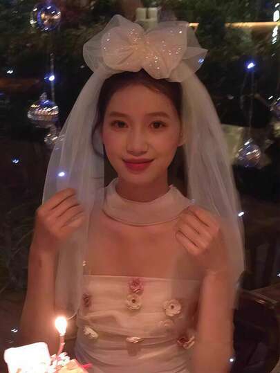 白色公主蝴蝶结头纱发箍头饰