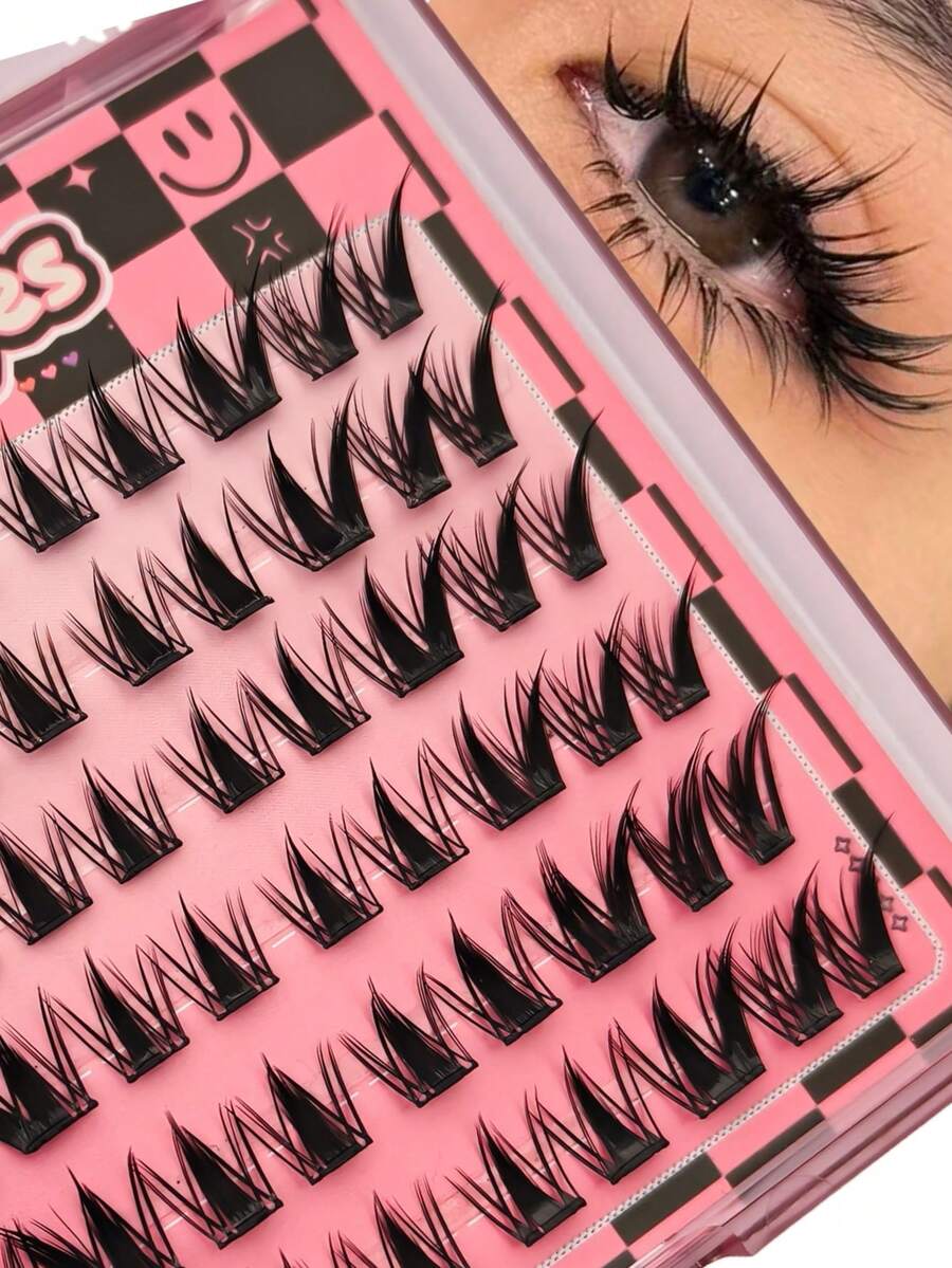 60簇漫画风格假睫毛，无需胶水，仙女簇状湿润造型，C型卷翘，单根假睫毛，动漫假睫毛，角色扮演DIY假睫毛，超薄隐形睫毛带，可重复使用，旅行派对必备 - C - 查看 1