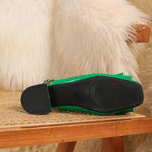 XCM Fall/Winter Women's Solid Color Pointed Closed-Toe Thick Heels, Elegant And Suitable For Daily Commuting, Outdoor, Family Gatherings, Festivals, Formal Occasions, Suitable For Spring And Summer Wear, Work Shoes, Elegant, Women's Thick Heels - 綠色 - 查看 5