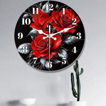 Đồng hồ treo tường bằng gỗ thiết kế hoa hồng đỏ tối giản, đồng hồ im lặng chủ đề Ngày Valentine lãng mạn, thích hợp trang trí phòng khách, phòng ngủ, nhà bếp, văn phòng, đồ trang trí nghệ thuật hiện đại cho ngôi nhà, món quà lý tưởng cho Ngày Valentine, Năm mới, Sinh nhật.