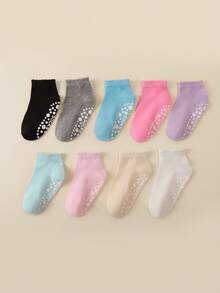 9 piezas Calcetines para niños, Calcetines con agarre de puntos, Calcetines para niñas, Coloridos, Calcetines para niños resistentes a la suciedad, Calcetines antideslizantes con puntos - Multicolor - Ver 6