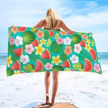 1 buc Prosop de plajă de vară cu model floral și pepene verde, Pătură de plajă extra mare din microfibră super moale, Prosop de baie foarte absorbant, Potrivit pentru călătorii, piscină, scufundări, surfing, yoga, camping, Disponibil în mai multe dimensiuni, Accesorii de plajă - C - Vizualizare 6