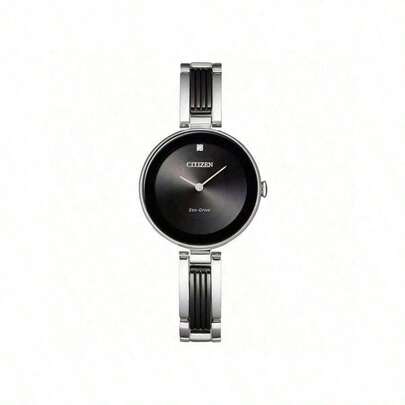CITIZEN Reloj pulsera de mujer elegante de plata, esfera negra, decoración minimalista de diamantes, reloj de pulsera de cuarzo, regalo de joyería