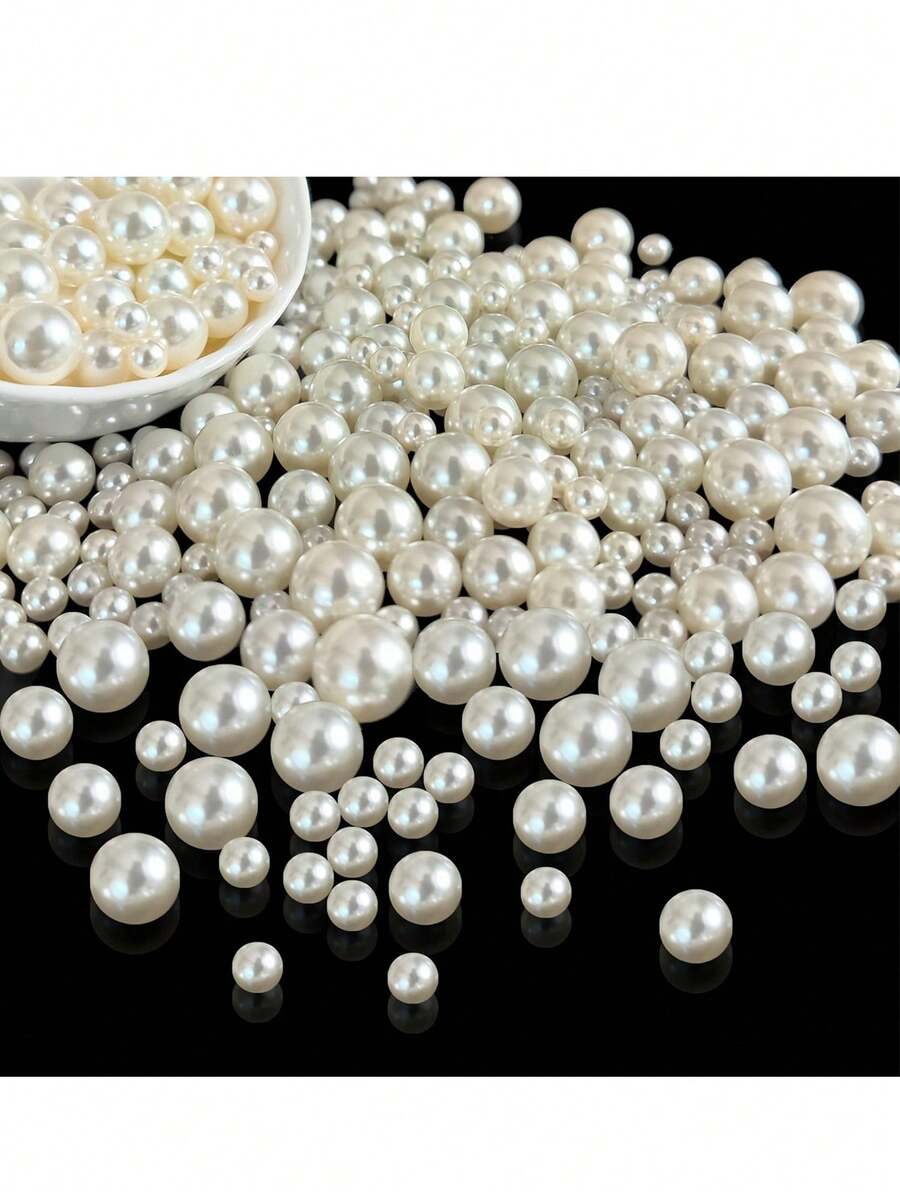 1000/300顆有孔/無孔ABS珍珠，12-3mm，適合珠寶製作，大容量仿珍珠珠，可用於花瓶填充裝飾、蠟燭中心裝飾、DIY手工項鍊手鍊、婚禮珍珠裝飾