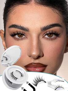 2 Pairs Magnetic Eyelashes Set With Applicator, Reusable Waterproof Magnetic Lashes, Cartoon Style Suitable For Sensitive Eyes - Black - View 1