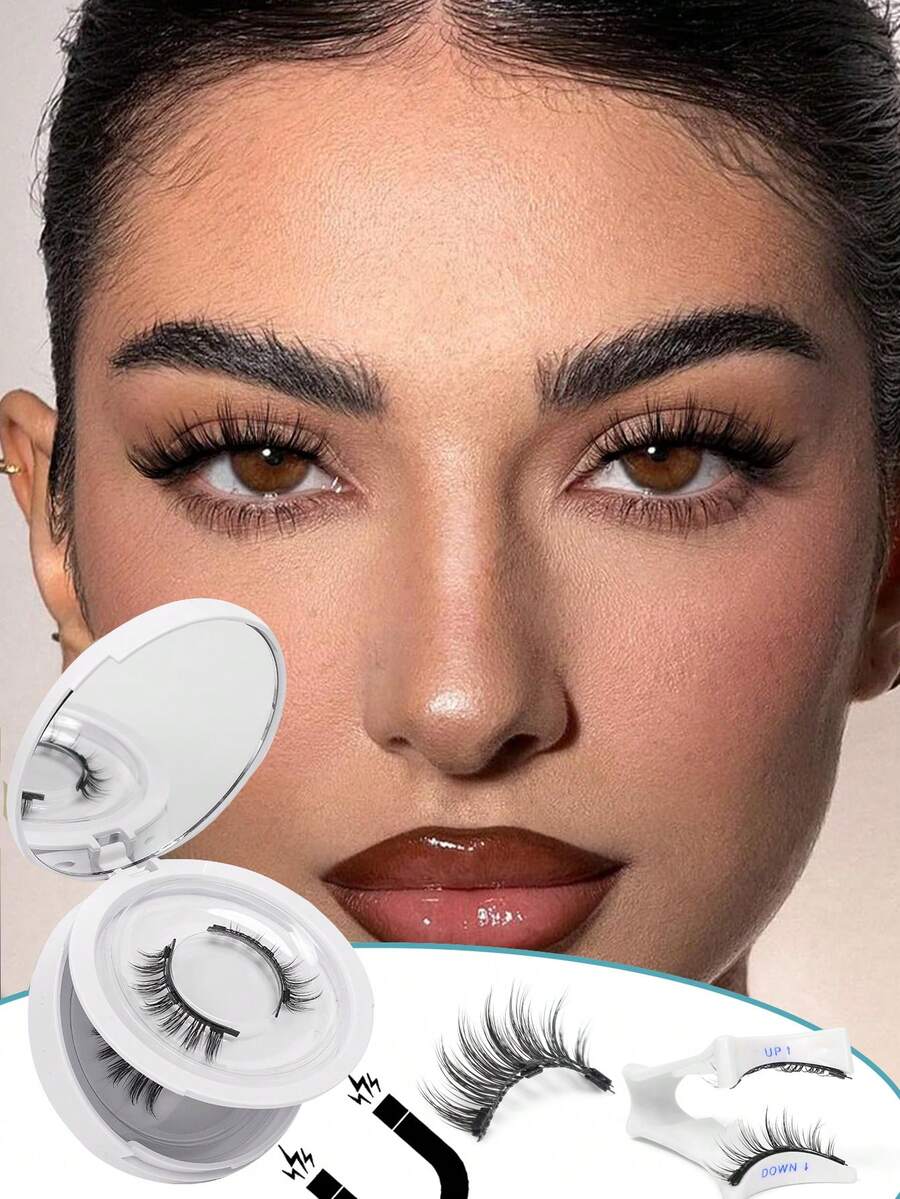 2 Pairs Magnetic Eyelashes Set With Applicator, Reusable Waterproof Magnetic Lashes, Cartoon Style Suitable For Sensitive Eyes - Black - View 1