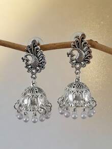 Hoa tai phong cách Nam Á thời trang, hoa tai hình con công bằng bạc, phù hợp cho phụ nữ đeo hàng ngày, làm phụ kiện trang sức cho lễ hội hoặc tiệc tùng. - Bông tai hình con công - Xem 5