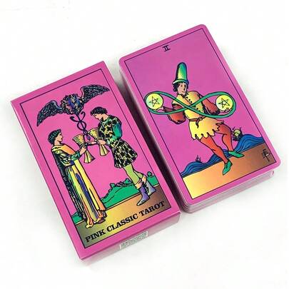 Entire 78-Card Tarot Set Featuring A Cohesive Pink Theme And Classic Archetypal Artwork