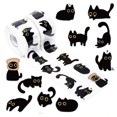 500 ชิ้น สติกเกอร์ Doodle แมวดำฝันกลางวัน, แมวการ์ตูนรูปทรง 1 นิ้ว, 2 สไตล์ให้เลือก, สติกเกอร์ PVC ถอดได้ ลอกและติดง่าย, เหมาะสำหรับแล็ปท็อป, ขวด, สมุดภาพ, กระเป๋าเดินทาง, คอมพิวเตอร์, ซองจดหมาย, ตกแต่ง DIY, ทำเครื่องหมาย, ให้รางวัล, อุปกรณ์สมุดภาพส่งเสริมครู สติกเกอร์ตลก Kindle