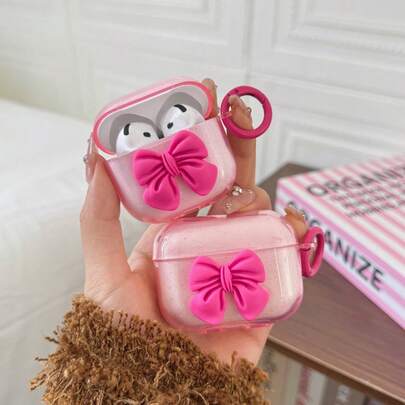 Ins Transparent Pink Bowknot Bluetooth Anti-Drop Earphone Case Pendant Compatible With 1/4 Gen Pro 2/3