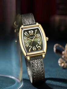 1件装奢华复古女士石英表，桶形表盘设计，金色阿拉伯数字时标，镀金合金表壳，简约优雅风格，适合日常佩戴、办公、派对、婚礼、斋月聚会等各种场合。 - 綠色 - 查看 2