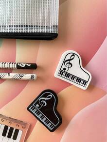 6-Piece Piano Stationery Set Music Element Pencil Case Ruler Pencil Eraser Stationery Set Essential Stationery Supplies For Students - Black and White - View 3