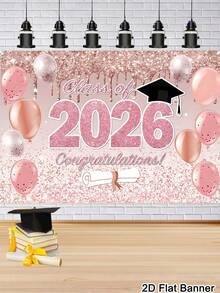 1件毕业横幅背景，2026届毕业祝贺图案背景布，粉金背景布，适用于背景幕布、摄影背景、派对装饰、背景帘、2026届毕业派对用品、派对用品、毕业、2026届毕业、毕业派对用品、生日派对用品、毕业装饰、横幅 - 多色 - 查看 4