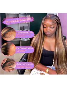 200% Ultra High Density Sleek Straight Wig - 13x4 HD Transparent Lace Front Brazilian Virgin Human Blended Hair, Pre-Plucked With Baby Hair & Natural Hairline, Glueless Frontal Wig For Women, Luxurious Ultra-Full Silky Style, No Glue & Ready To Wear - SP4/27 - View 4