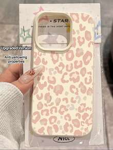 1pc White Leather Texture Minimalist Line Pattern Leopard Print Phone Case, Suitable For IPhone 16 Pro Max, 15/14 Plus, 13, 12, 11 Protective Cover - Multicolor - View 1