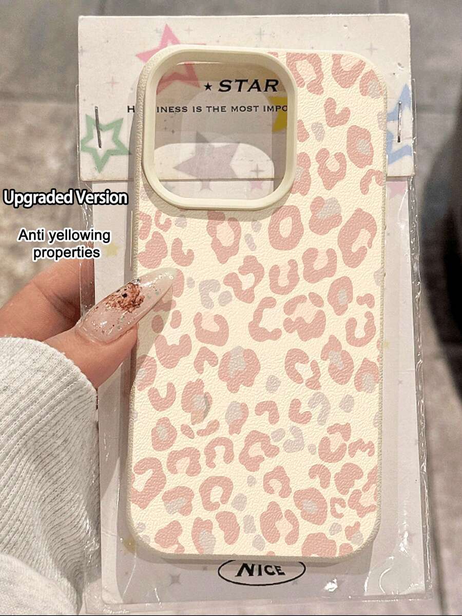 1pc White Leather Texture Minimalist Line Pattern Leopard Print Phone Case, Suitable For IPhone 16 Pro Max, 15/14 Plus, 13, 12, 11 Protective Cover - Multicolor - View 1