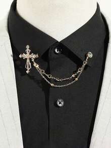 1 pieza Broche de solapa con cadena de borla en forma de cruz, decoración de solapa de estilo coreano de alta gama y de moda - Broche de cruz - Ver 7