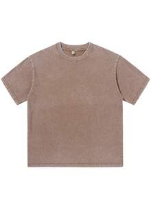 Men's Cotton T-Shirts Oversized Unisex Short Sleeves Casual Loose Wash Solid Basic Tee Tops Vintage Washed Basic Loose Tees - 摩卡棕 - 查看 1