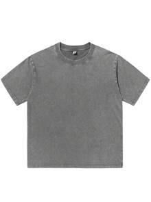 Men's Cotton T-Shirts Oversized Unisex Short Sleeves Casual Loose Wash Solid Basic Tee Tops Vintage Washed Basic Loose Tees - 灰色 - 查看 1