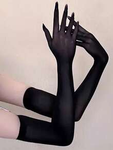 1双性感薄款透明弹力紧身丝袜手套，女士夜店婚礼舞会防晒夏季礼仪手套，适合夏季防晒、旅行、音乐节、万圣节派对、角色扮演等场合。 - A - 查看 12