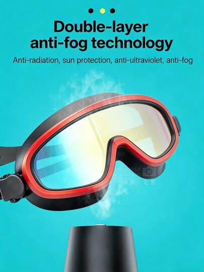 Gafas de natación antivaho y antiagua de marco grande, lentes coloridas de alta definición, sello de silicona cómodo, equipo de natación profesional, ajuste no irritante para la forma del ojo, esencial para nadar, bucear, surfear, almacenamiento portátil, unisex