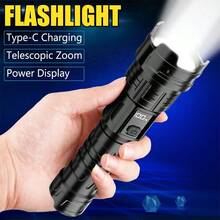 1pc High Brightness Focusable Flashlight, Type-C Fast Charging, Digital Power Display Long Range Lighting - Style a - View 3