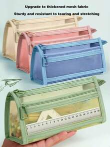 1 大容量学生文具简约优雅考试铅笔盒，带透明网状内衬，简约学生文具包，适合大学入学考试、学习办公用品、学校用品和返校季。 - 多色 - 查看 2