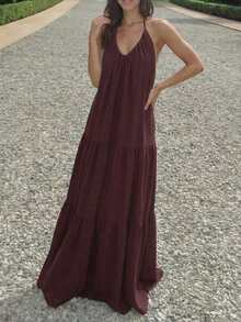 Women's Spring-Summer New Arrival Crew Neck Sleeveless Blouse: Metallic Shiny Fabric With Ruffle Detail For Daily & Date Wear - Burgundy - View 4