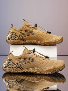 男士卡其色撞色条纹网眼抽绳情侣涉水鞋，户外沙滩鞋，游泳潜水鞋，两栖徒步健身攀岩鞋 - 卡其色 - 查看 2