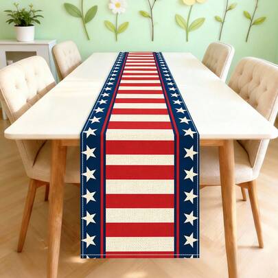 قطعة واحدة من طاولة عداء بنمط نجمة ذات خمس نقاط مخططة باللون الأحمر بمناسبة عيد الاستقلال الأمريكي، مصنوع من 100% بوليستر بملمس شبيه بالكتان، قابل للغسل في الغسالة، مقاوم للبهتان والتجعد، ناعم، مناسب لغرفة الطعام وغرفة الشاي وغرفة المعيشة، مستطيل بأبعاد 13 بوصة * 36 بوصة / 13 بوصة * 72 بوصة / 13 بوصة * 108 بوصة