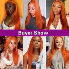Bone Straight Ginger Orange 30 36 Inch 250 Density 13x6 Lace Front Brazilian HD 13x4 Pre Plucked Wig 350 Colored Glueless Human Hair Lace Frontal Wigs - S350 - Xem 9