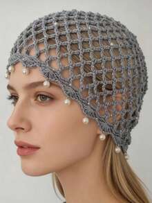 Handmade Hollow Beaded Crochet Brimless Hat, Bohemian Style Breathable Knit Beanie For Women - Multicolor - View 6