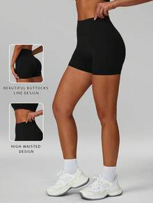 Short slim femme MFVIM, short de compression taille haute, short de yoga respirant et confortable pour l'entraînement, la course, le fitness, convient pour les déplacements quotidiens, l'extérieur, le jogging, le cyclisme, le yoga, le pilates, la salle de gym - Noir - Voir 4