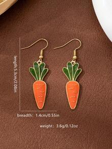 2件套珐琅合金吊坠耳环，卡通复活节彩蛋兔子胡萝卜设计，精致百搭，适合复活节节日佩戴 - 黃色 - 查看 4